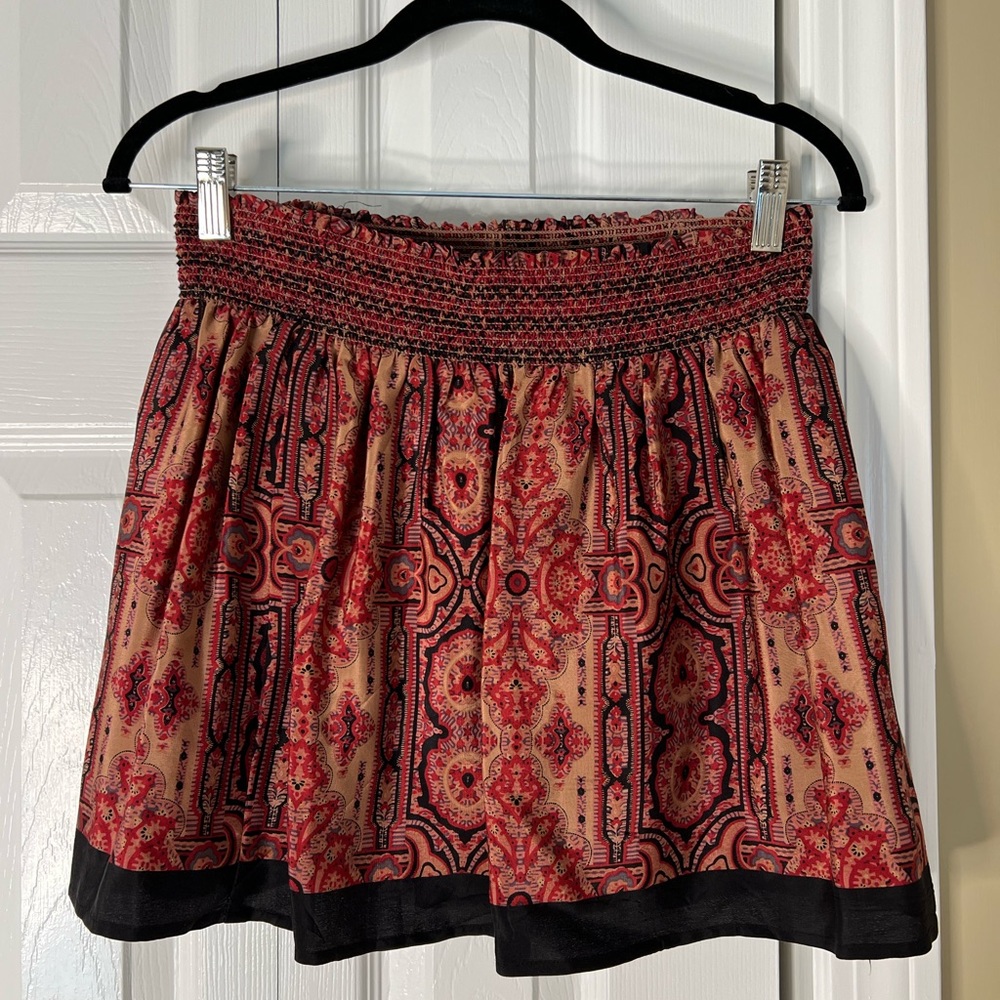 Kimchi & Blue Mini Skirt with Smocked-Waist, Red and Black